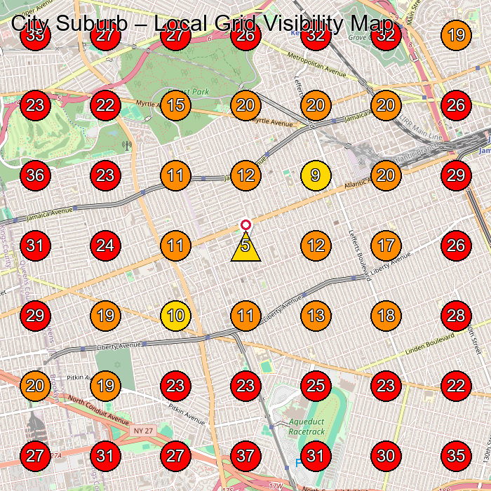 City Suburb GeoGrid visibility map for Concrete Contractor in Queens